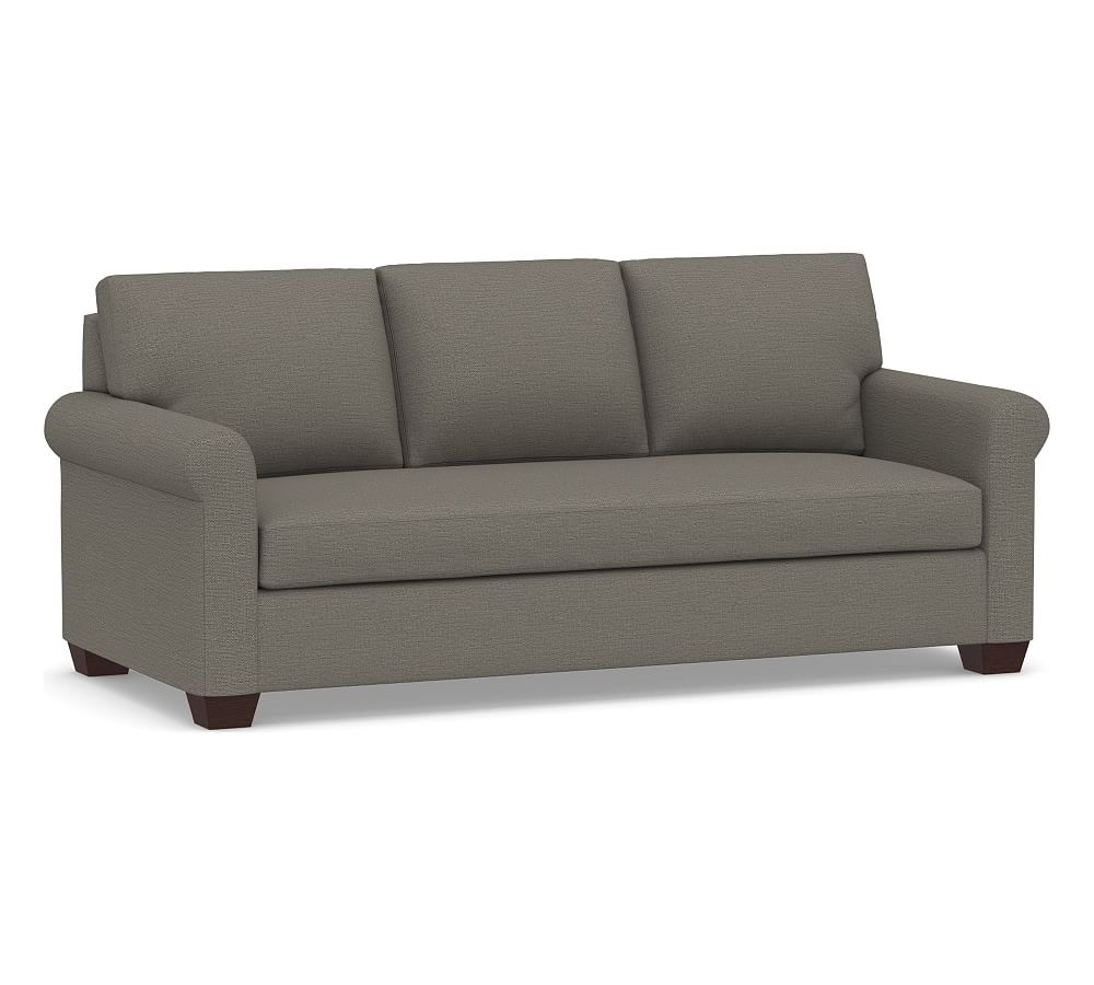 York Roll Arm Upholstered Sofa 82.5" 3x1, Down Blend Wrapped Cushions, Chunky Basketweave Metal - Image 0