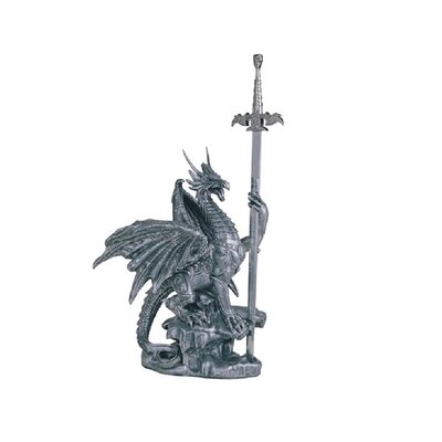 13"H Medieval Silver Dragon With Armor And Sword Guardian Statue Fantasy Decoration Figurine - Image 0