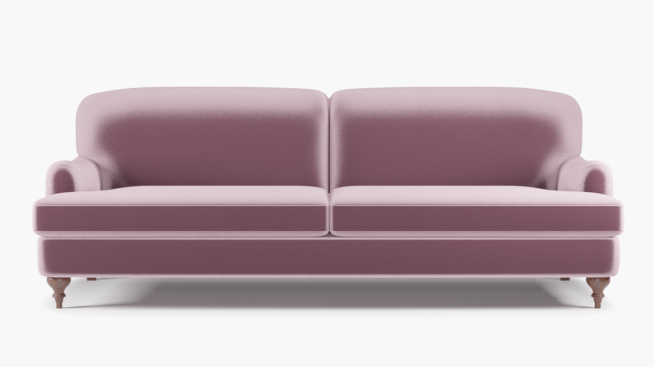 English Roll Arm Sofa, Lavender Performance Plush Velvet, Walnut Turned Wood Leg - Image 0