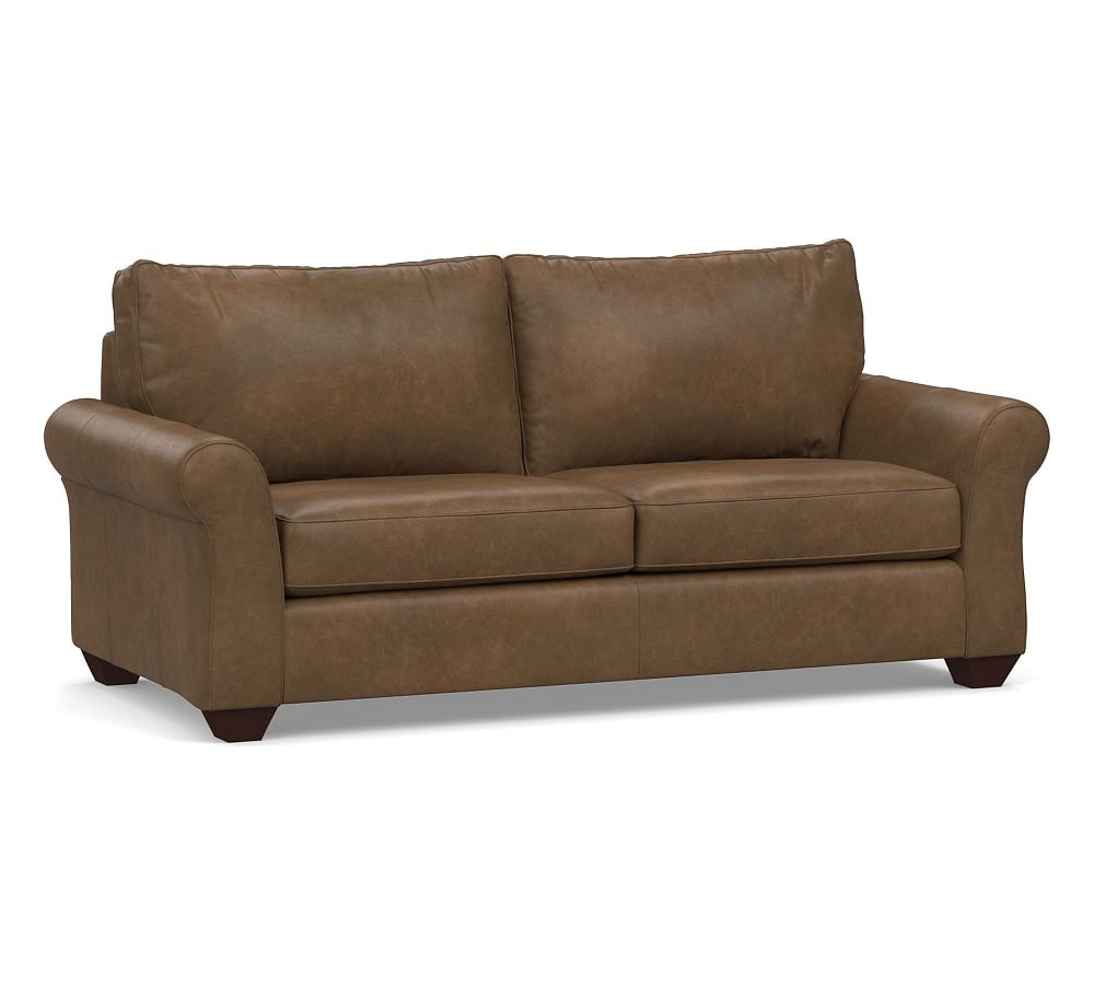Pb Comfort Roll Arm Leather Sofa 83.5", Polyester Wrapped Cushions, Churchfield Chocolate - Image 0