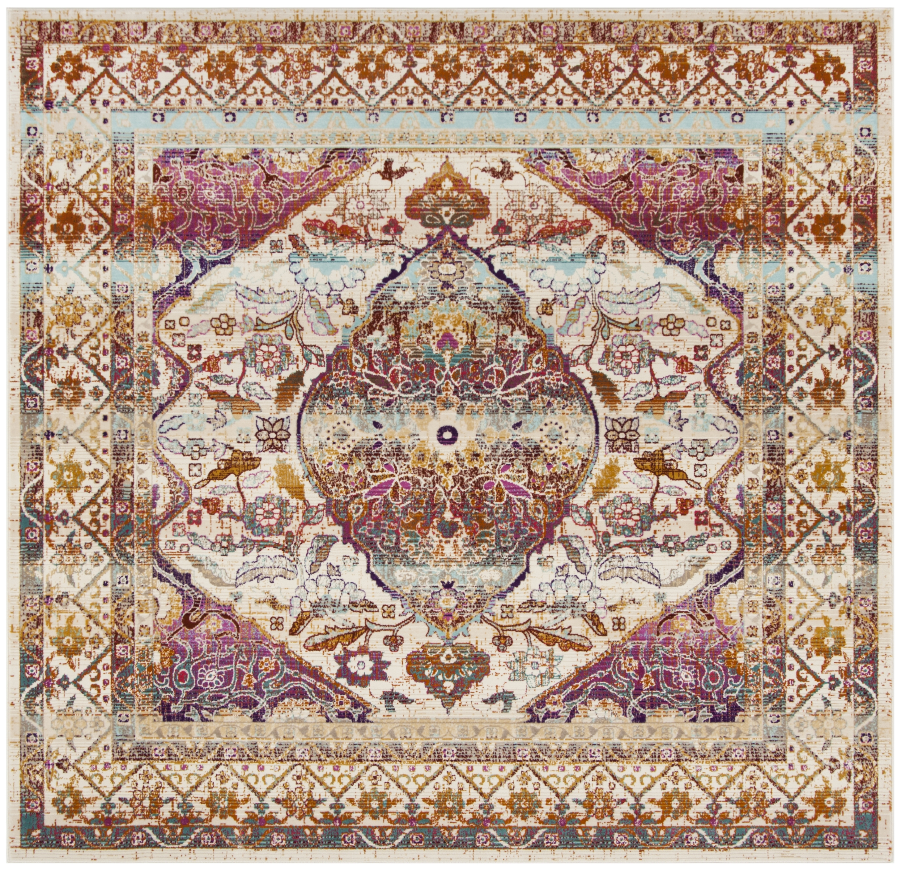 Arlo Home Woven Area Rug, BDN189A, Ivory/Fuchsia,  6' 7" X 6' 7" Square - Image 0