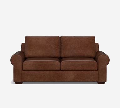 Big Sur Roll Arm Leather Grand Sofa, Down Blend Wrapped Cushions, Statesville Indigo - Image 1