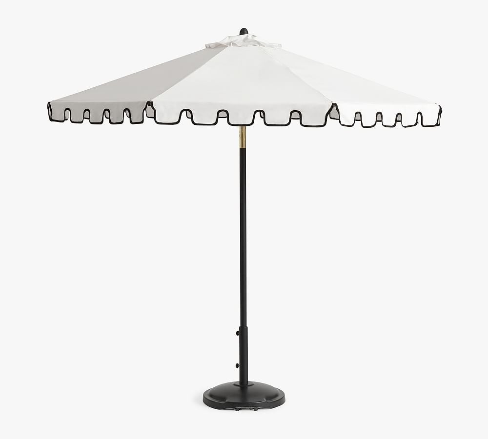 Premium Square Scalloped 9' Round Umbrella With FSC(R) Aluminum Pole - Sunbrella(R) Navy with Natural Trim - Image 0
