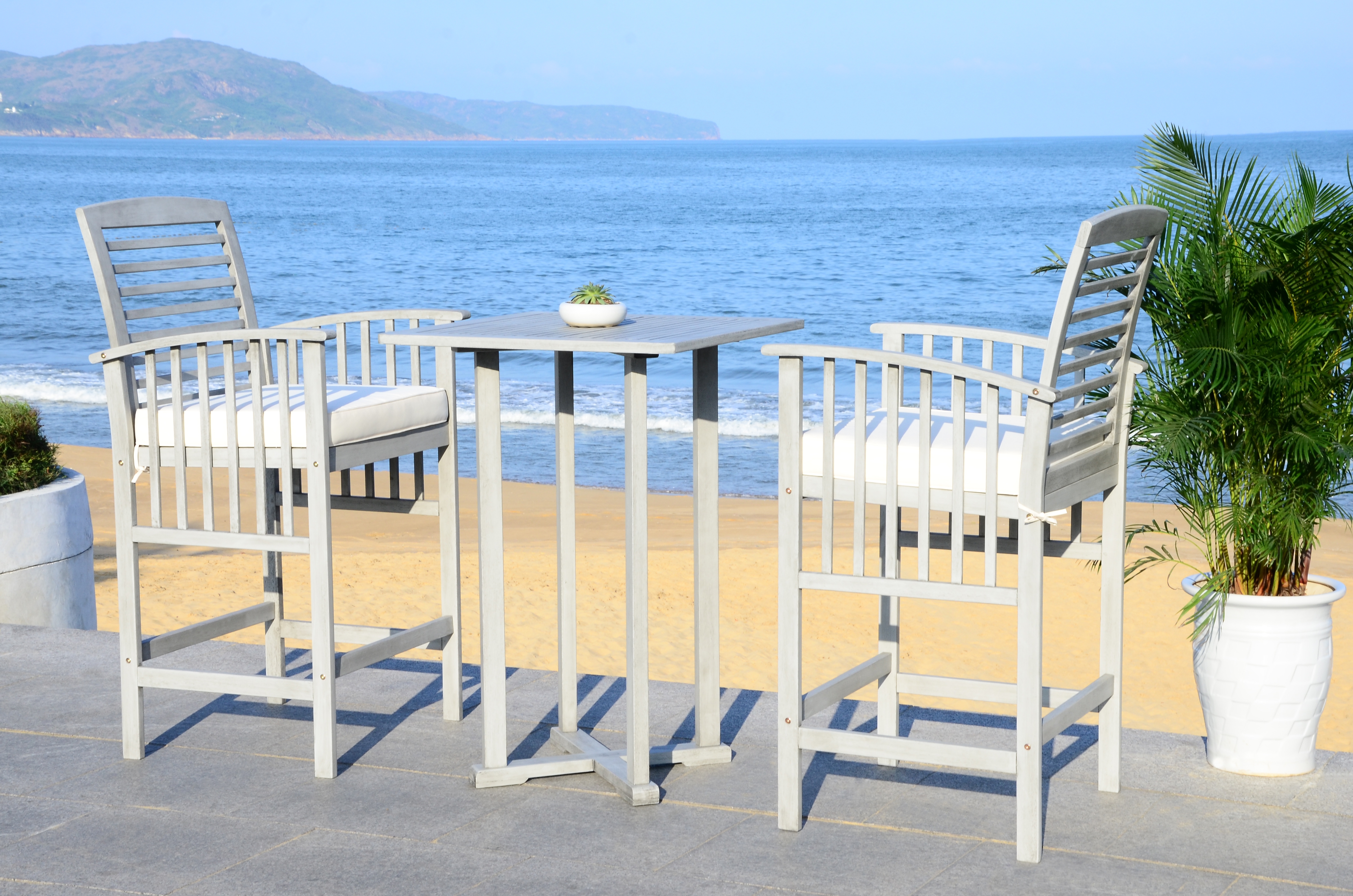 Pate 3 Pc Bar 39.8-Inch H Table Bistro Set - Grey Wash/White - Safavieh - Image 0