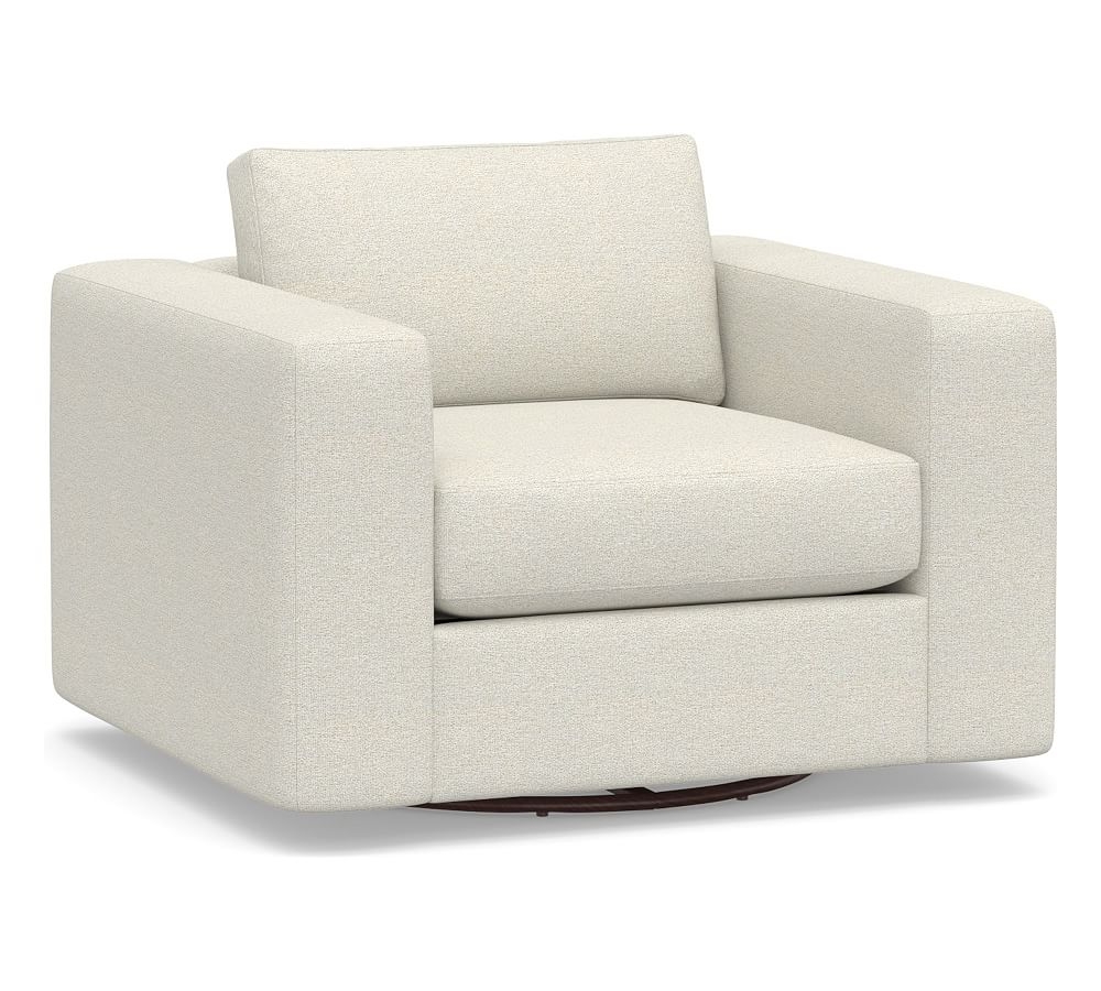 Carmel Square Arm Upholstered Swivel Armchair, Down Blend Wrapped Cushions, Performance Boucle Oatmeal - Image 0
