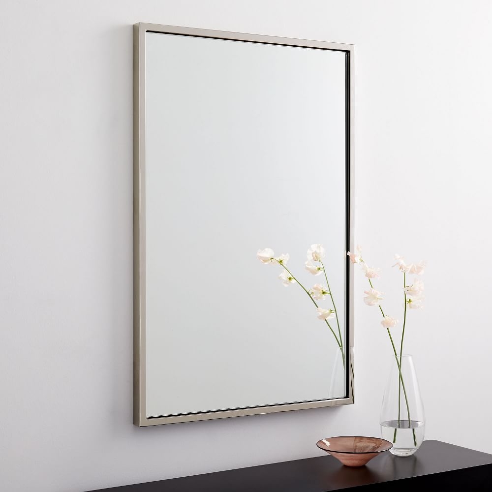 Metal Framed Rectangular Wall Mirror, Polished Nickel, 24"Wx36"H - Image 0