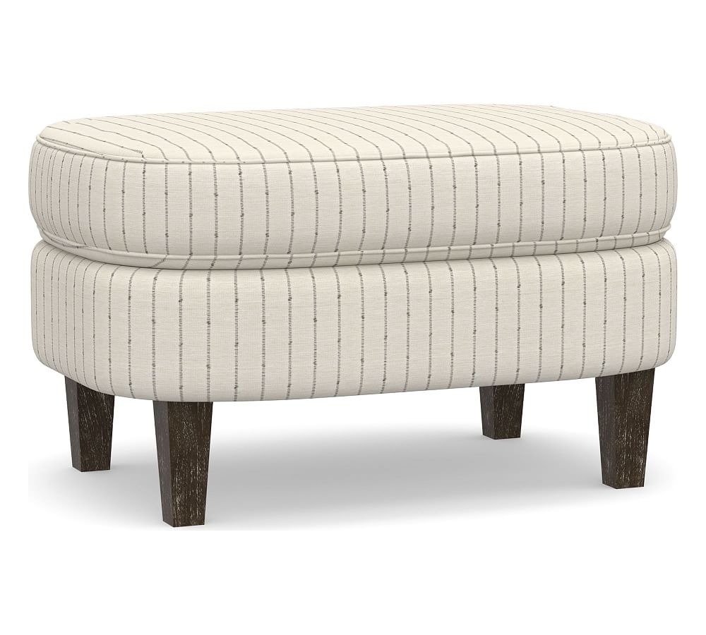 Cardiff Upholstered Ottoman, Polyester Wrapped Cushions, Slubby Pinstripe Oatmeal - Image 0