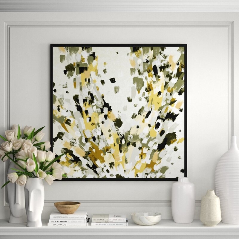 JBass Grand Gallery Collection Abstract Splash - Framed Graphic Art on Canvas in Yellow/Green/White - Image 0