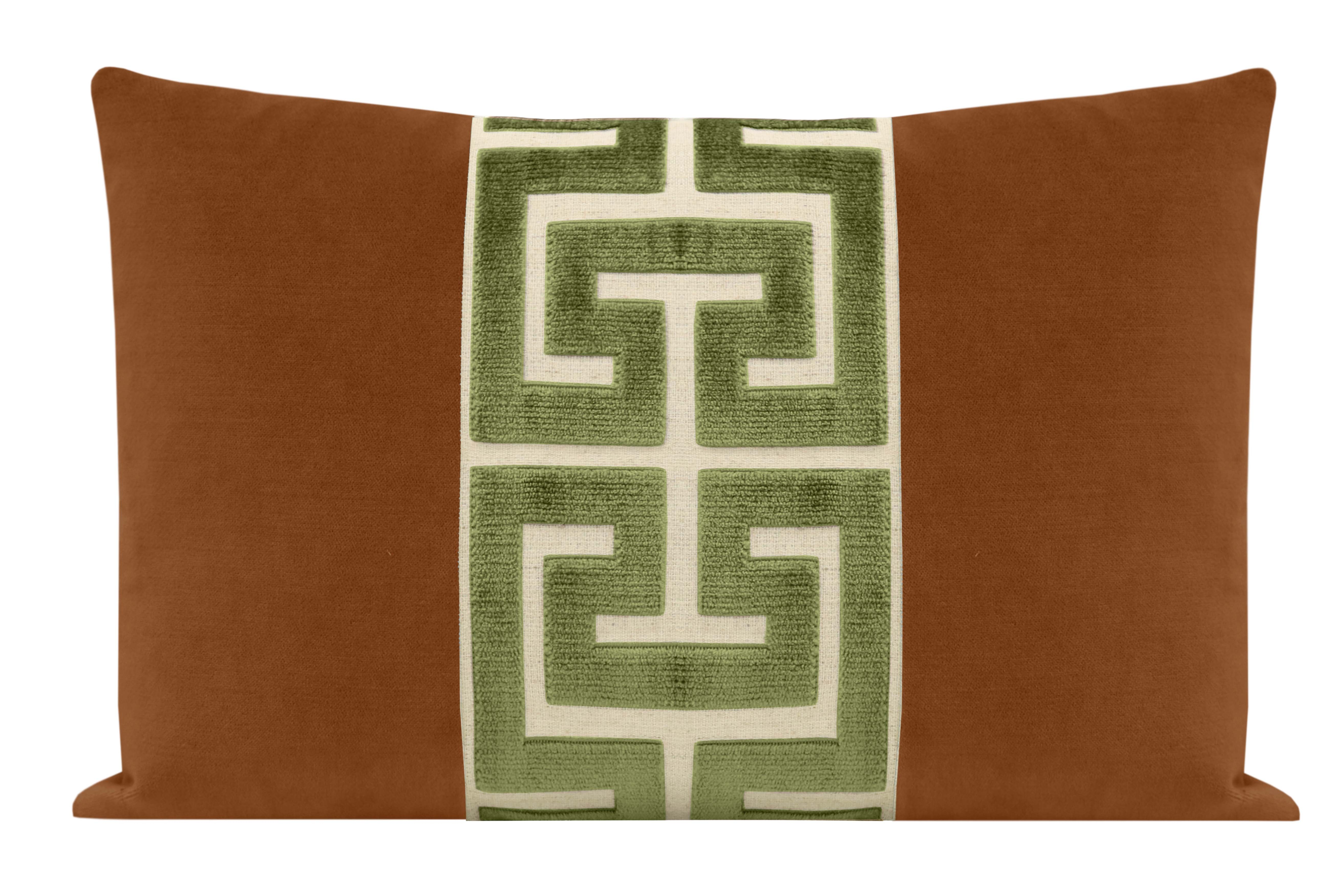 THE LITTLE LUMBAR :: SOCIETY VELVET // COGNAC + OLIVE GREEK TRIM - SAMPLE 4" X 4" - Image 0
