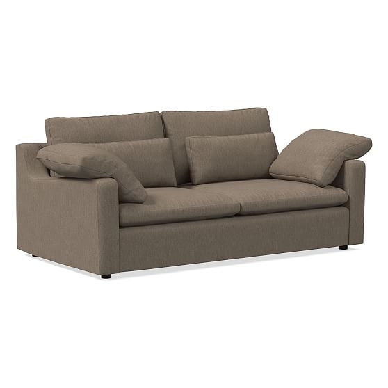 Open Box: Harmony Swoop Arm 76" Sofa, Down Blend, Mocha, Performance Coastal Linen, Concealed Supports - Image 0