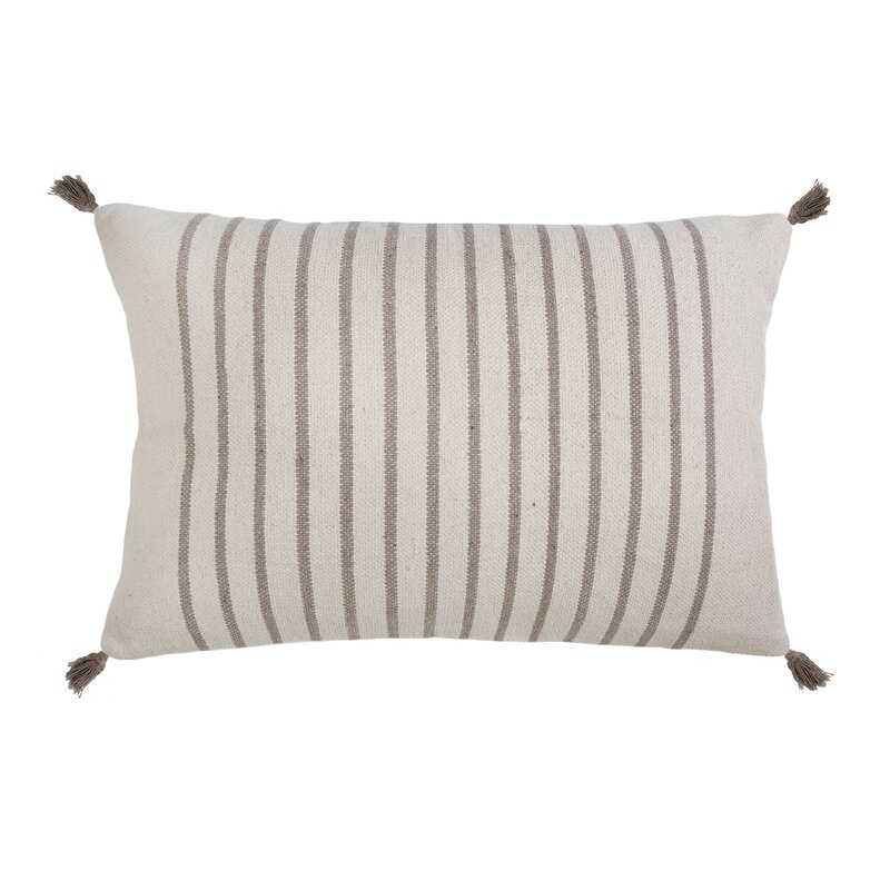 Pom Pom At Home Morrison Cotton Feathers Striped Lumbar Pillow Color: Ivory/Taupe - Image 0
