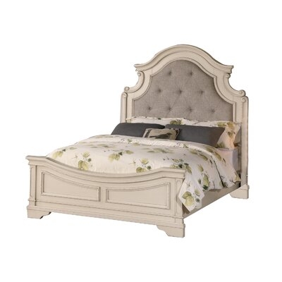 Button Tufting Upholstered California King Bed In Antique White - Image 0