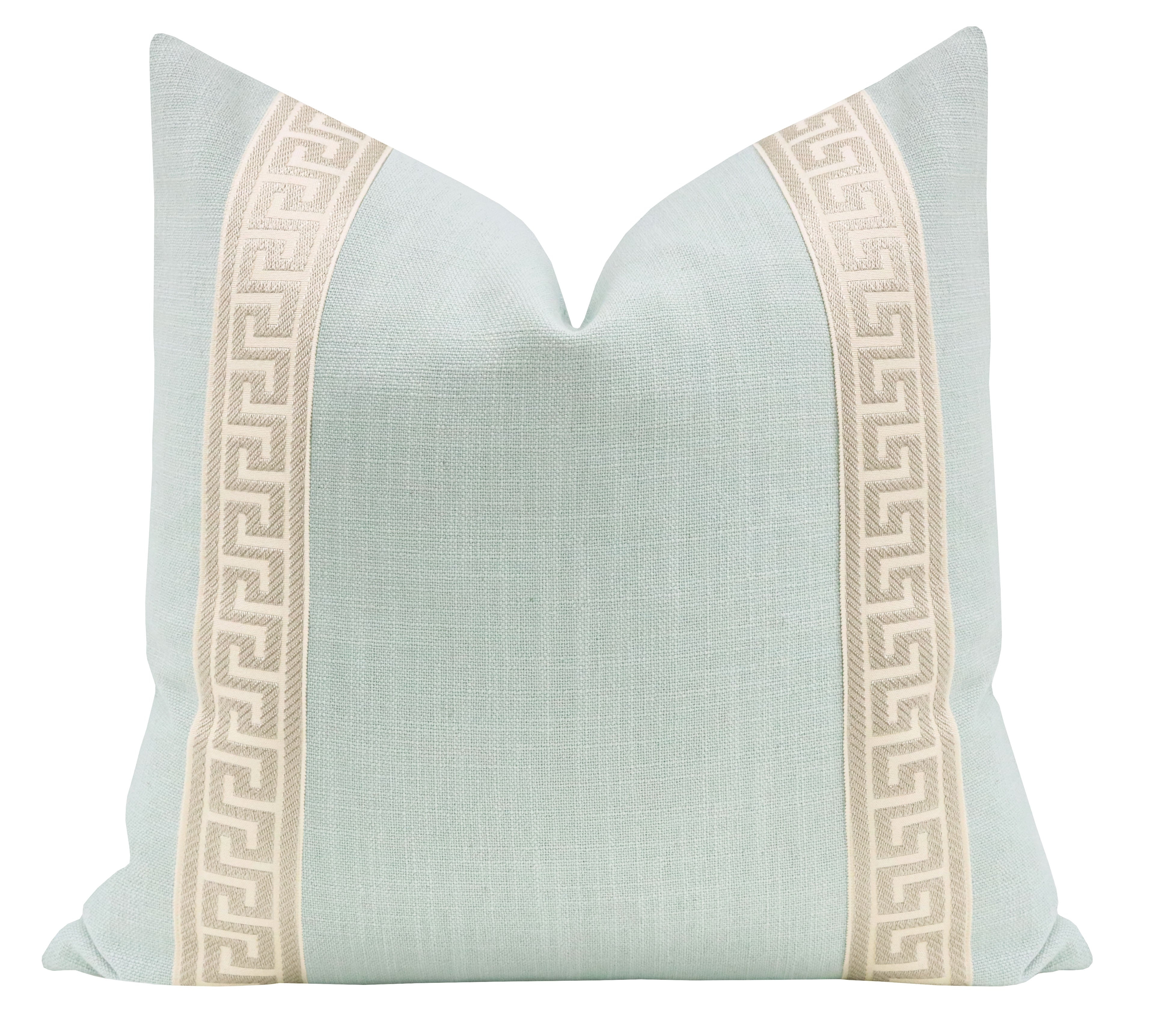 SIGNATURE LINEN // SPA BLUE + GREEK KEY TRIM // CASHMERE - 14" X 36" - Image 0