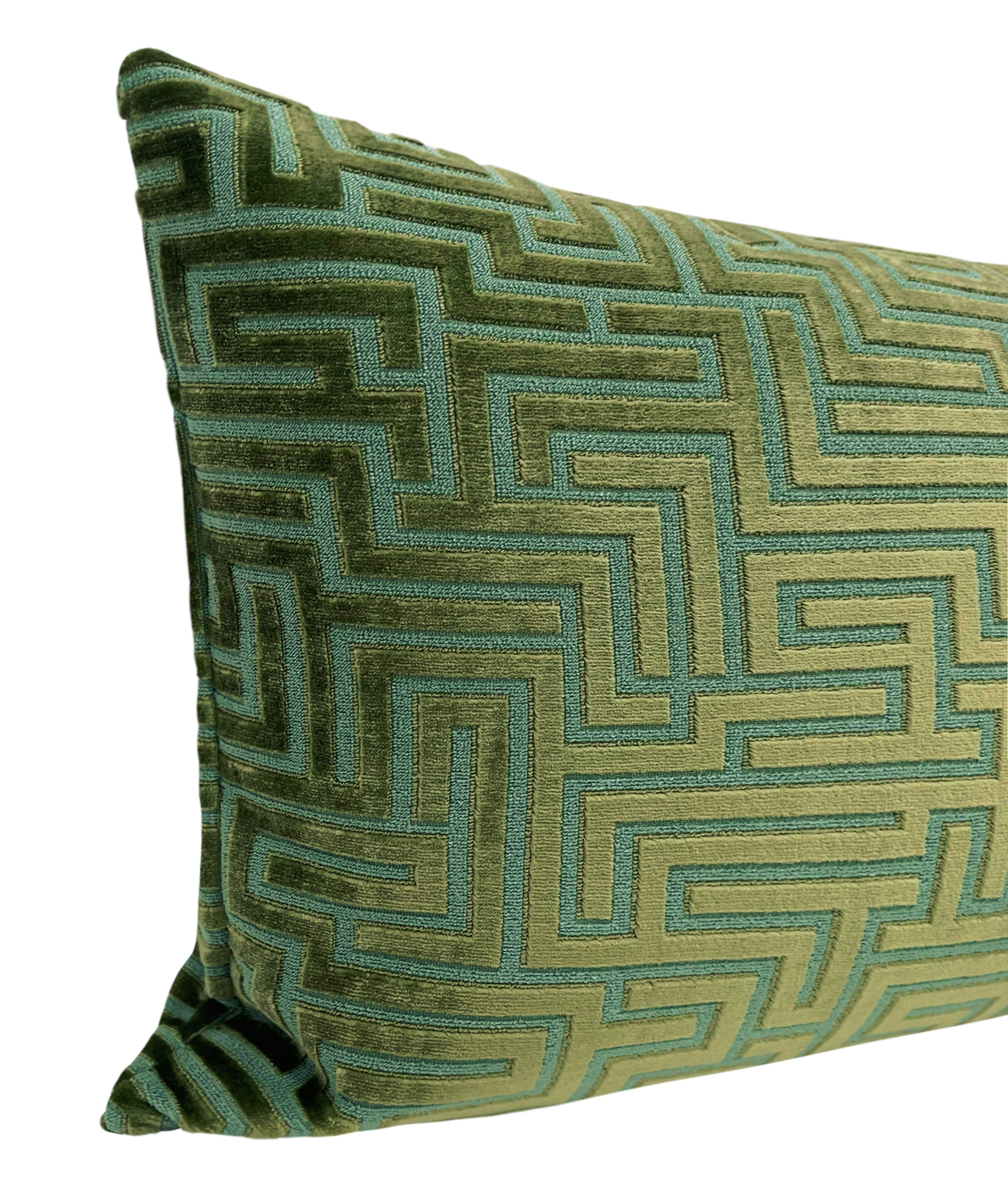 THE XL LUMBAR :: LABYRINTH CUT VELVET // OLIVE JADE - 14" X 48" - Image 1