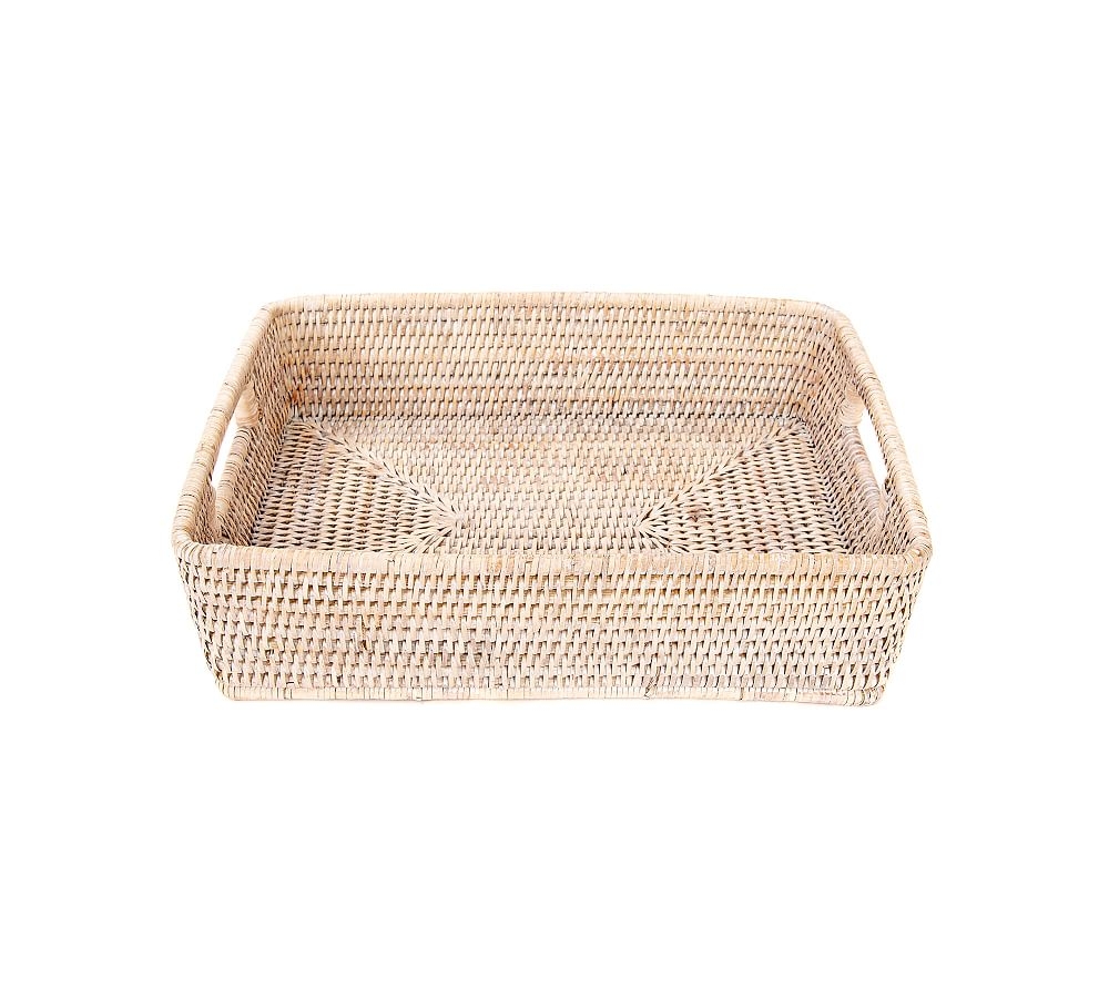 Tava Handwoven Rattan Rectangular Storage Basket, Small, White Wash - Image 0