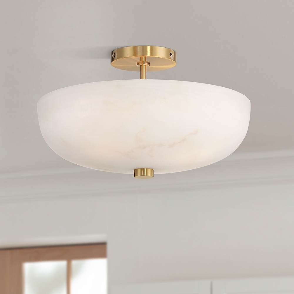 Regency Hill Brock 16" Wide Warm Gold Faux Alabaster Ceiling Light - Image 0