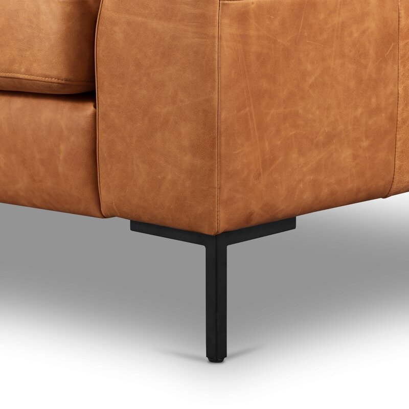 Swilley 90" Genuine Leather Square Arm Sofa, Black & Cognac - Image 2
