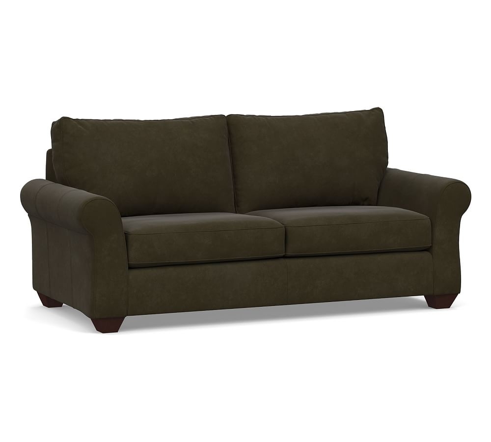 PB Comfort Roll Arm Leather Sofa 83.5", Polyester Wrapped Cushions, Aviator Blackwood - Image 0