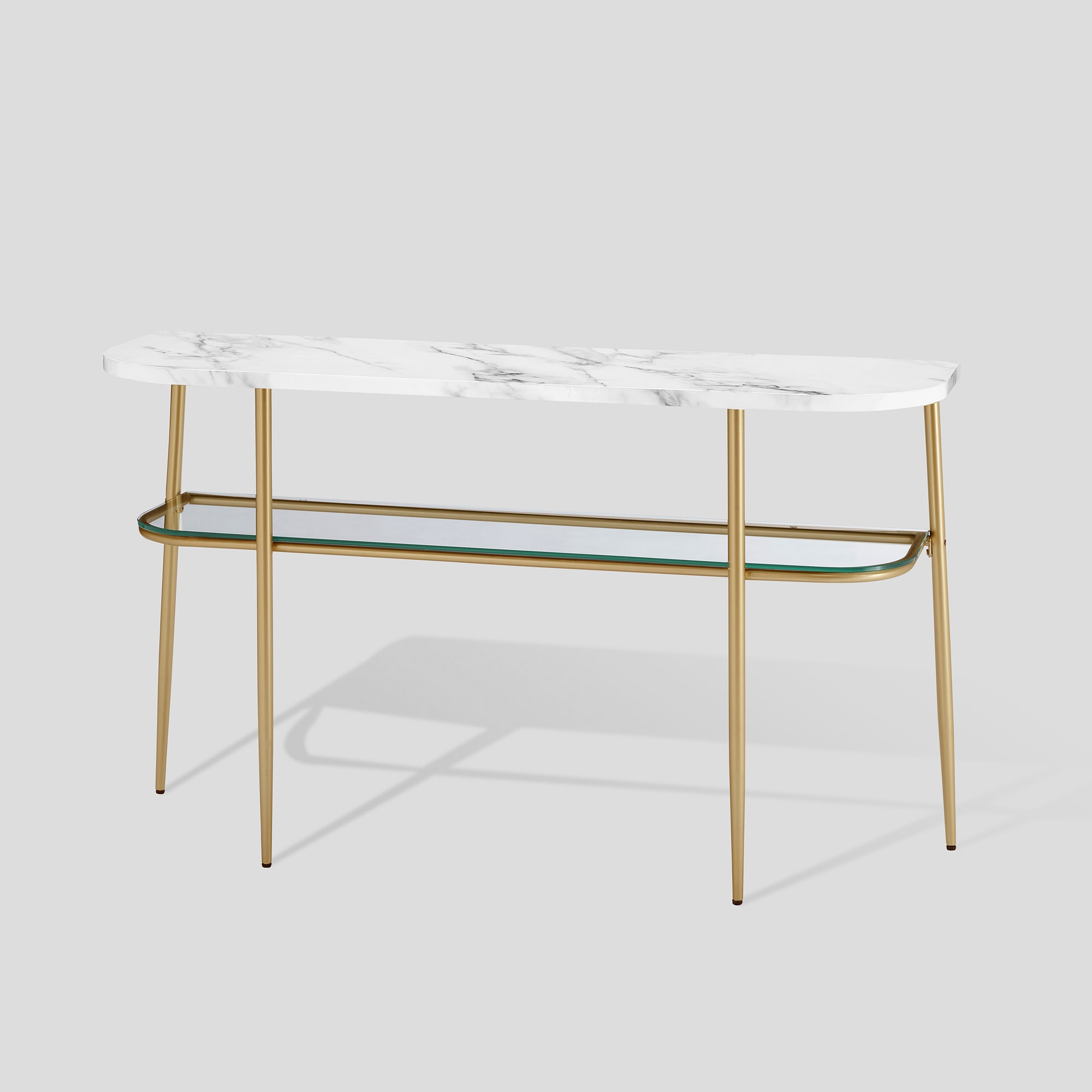 52" Curved Faux Marble, Glass and Metal Entry Table - Calacatta Marble/ Gold - Image 2