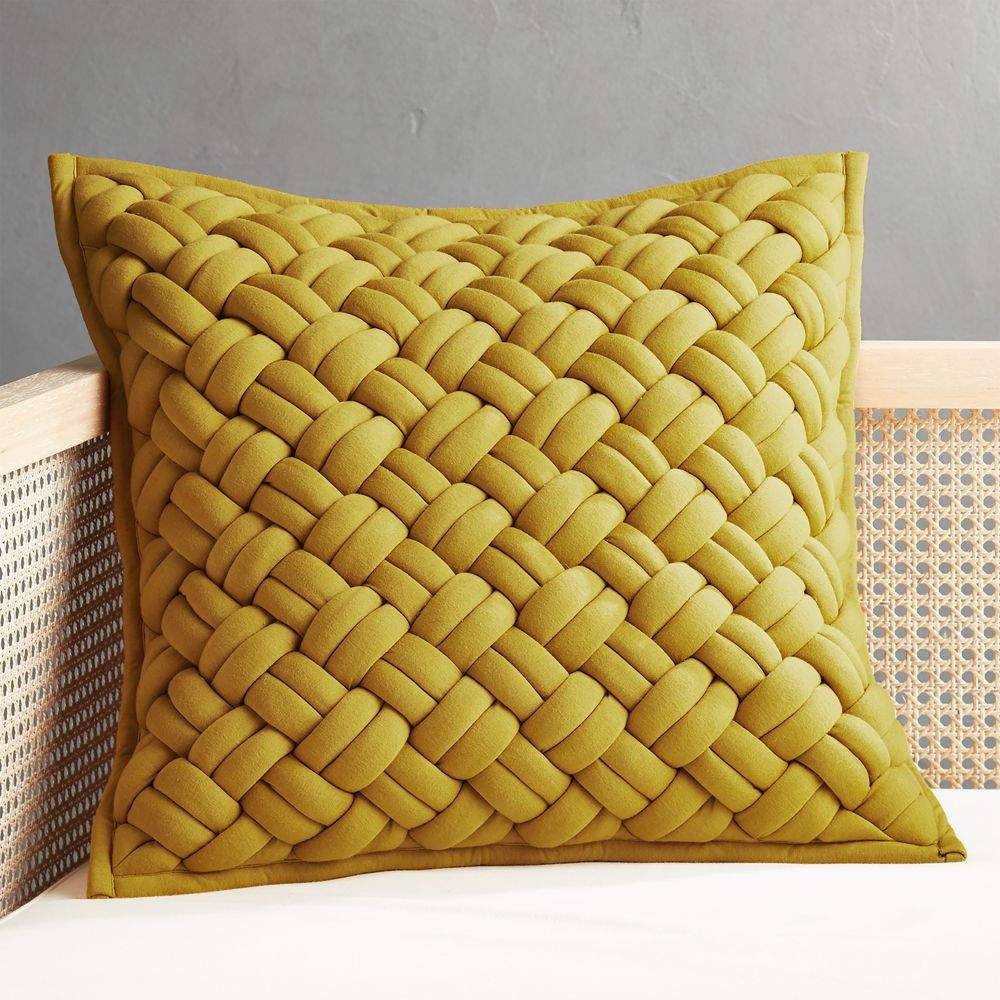 20" Jersey Interknit Mustard Pillow with Feather-Down Insert - Image 0