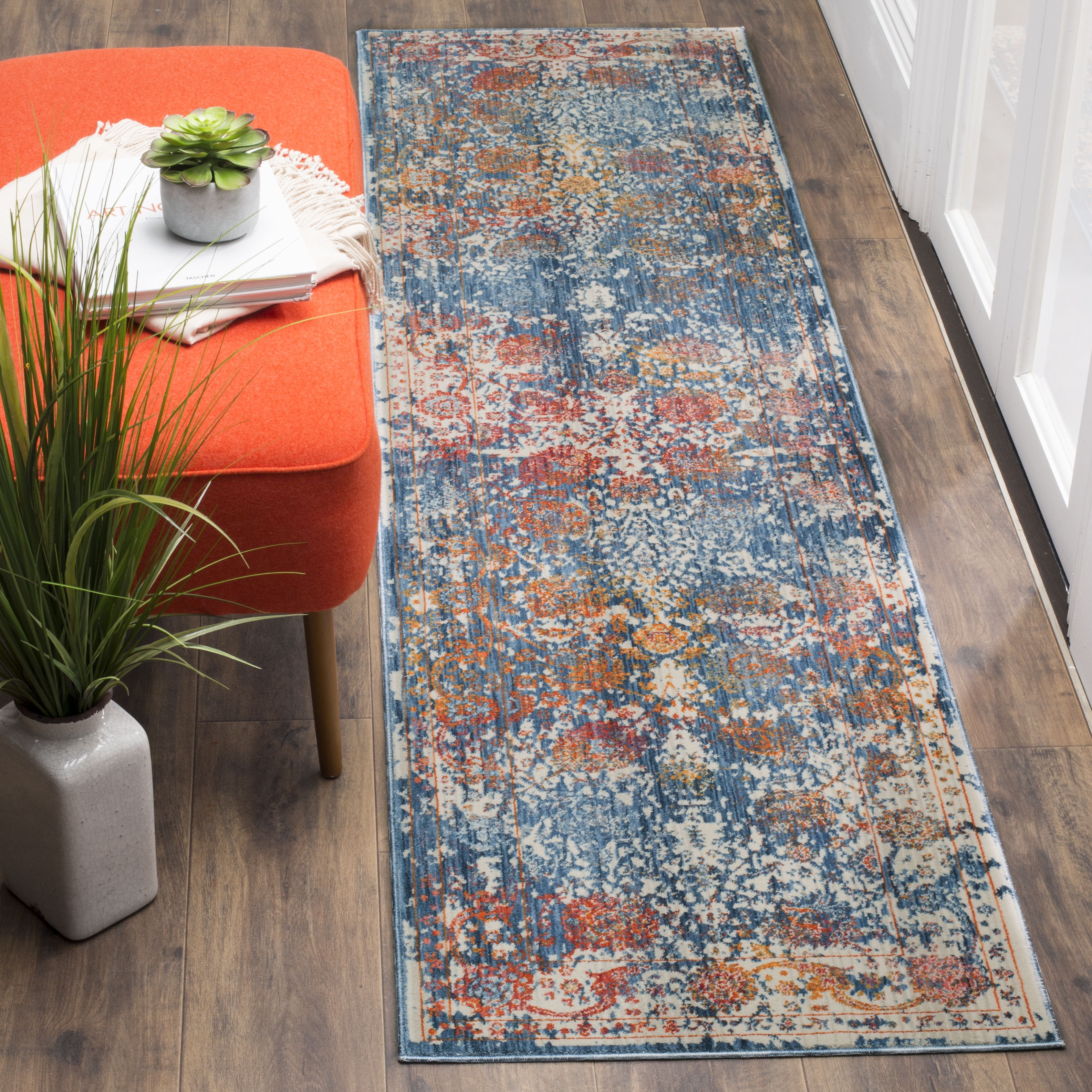 Arlo Home Woven Area Rug, VTP409K, Turquoise/Multi,  2' 2" X 10' - Image 1