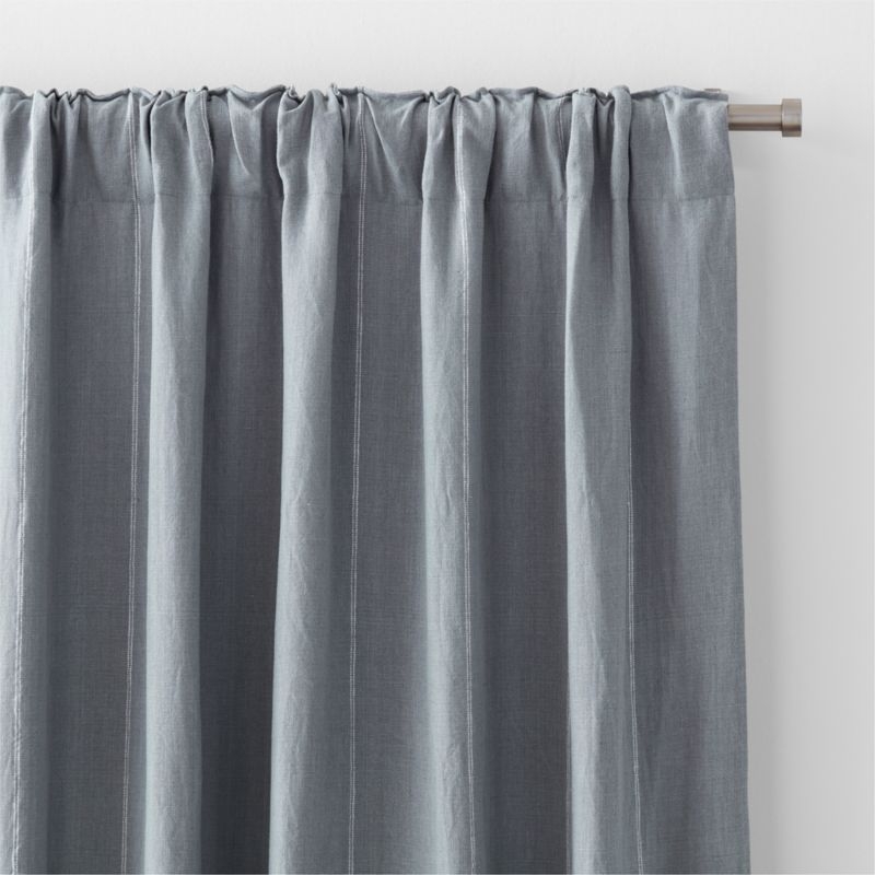 Mist Blue & Crisp White Linen Double Pinstripe Blackout Window Curtain Panel 52"x108" - Image 4