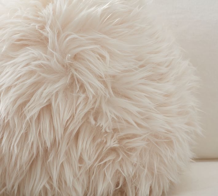 Luxe Faux Fur Sphere Pillow, Ivory, 10" - Image 1