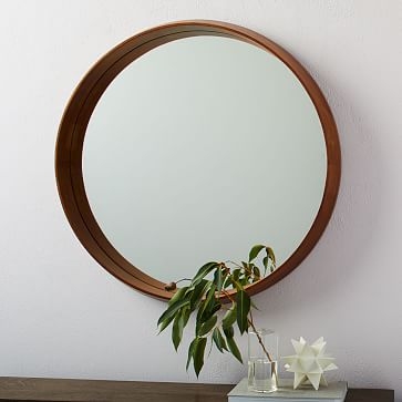 Wood Frame Ledge Round Wall Mirror - Image 2
