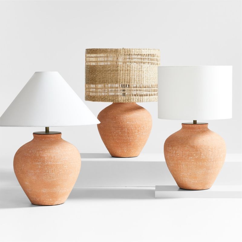 Corfu Terracotta Table Lamp with Woven Shade 26.6" - Image 1