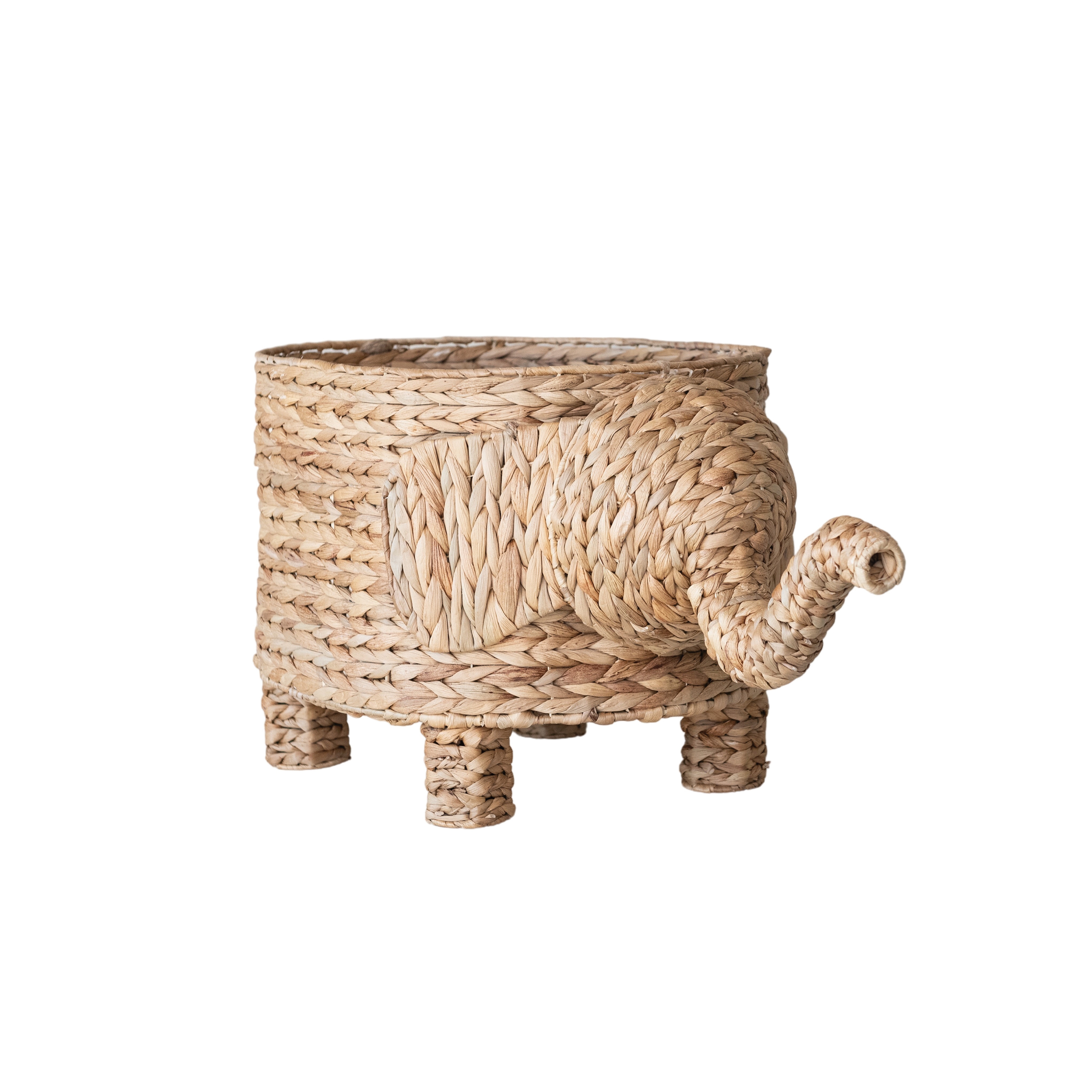Hand-Woven Water Hyacinth Elephant Shaped Basket, Natural - Image 0