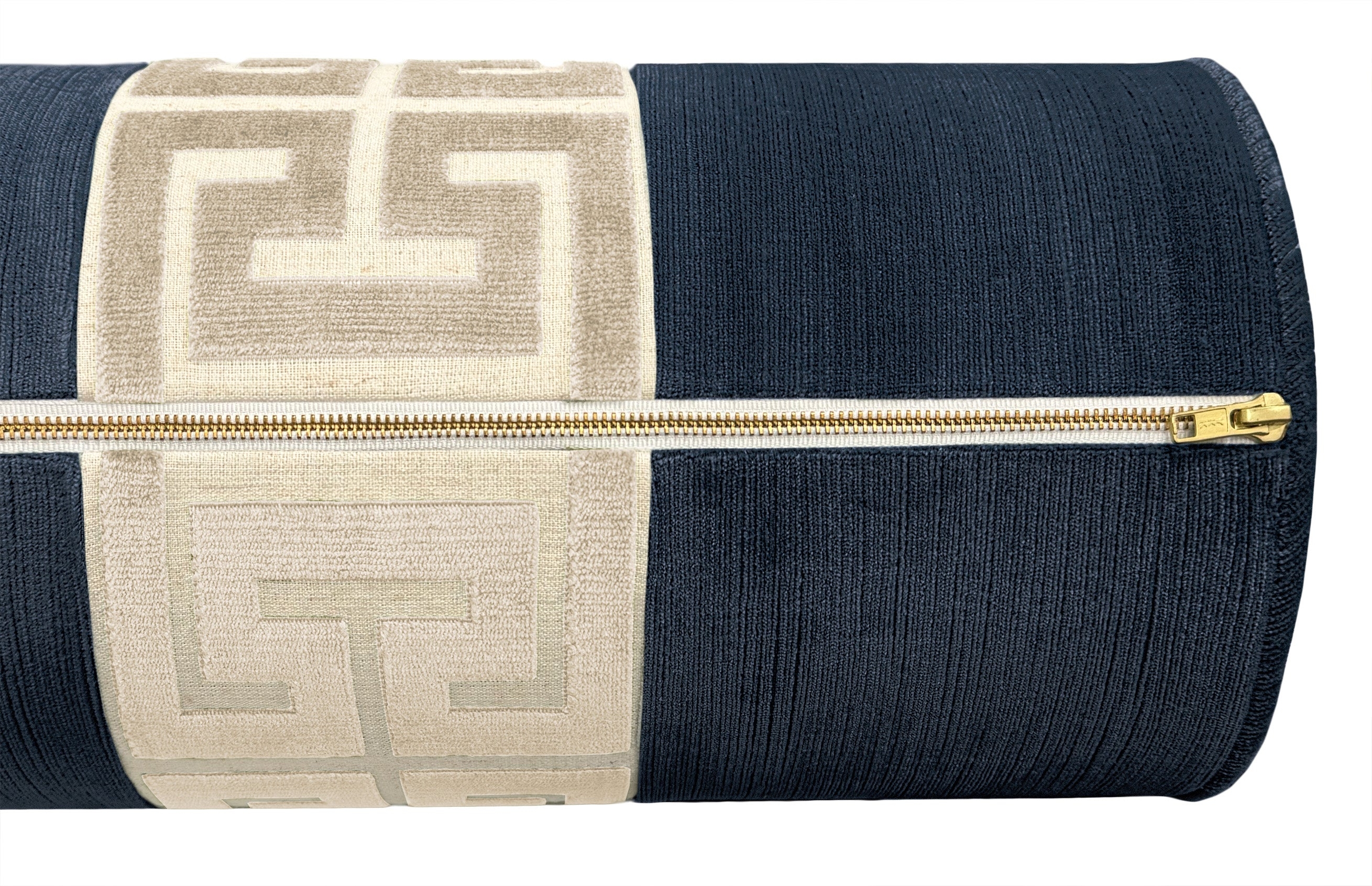 THE BOLSTER :: STRIE VELVET // NAVY BLUE + GREEK TRIM - Sample 4" X 4" / Olive / 2 pieces (Parallel) - Image 4