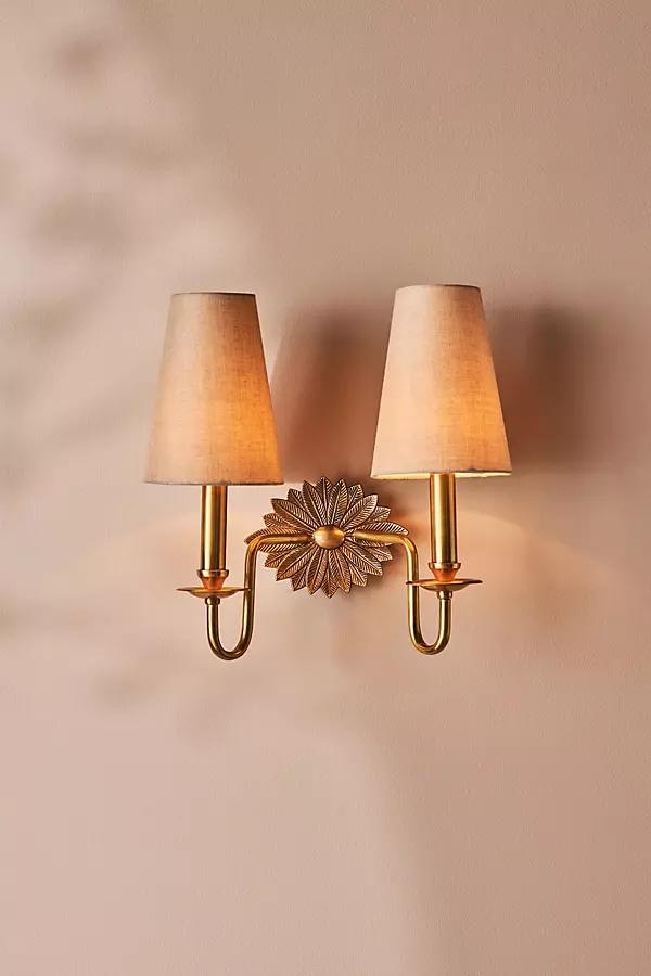 Demeter Feather Metal Shaded Double Sconce Wall Light - Image 0