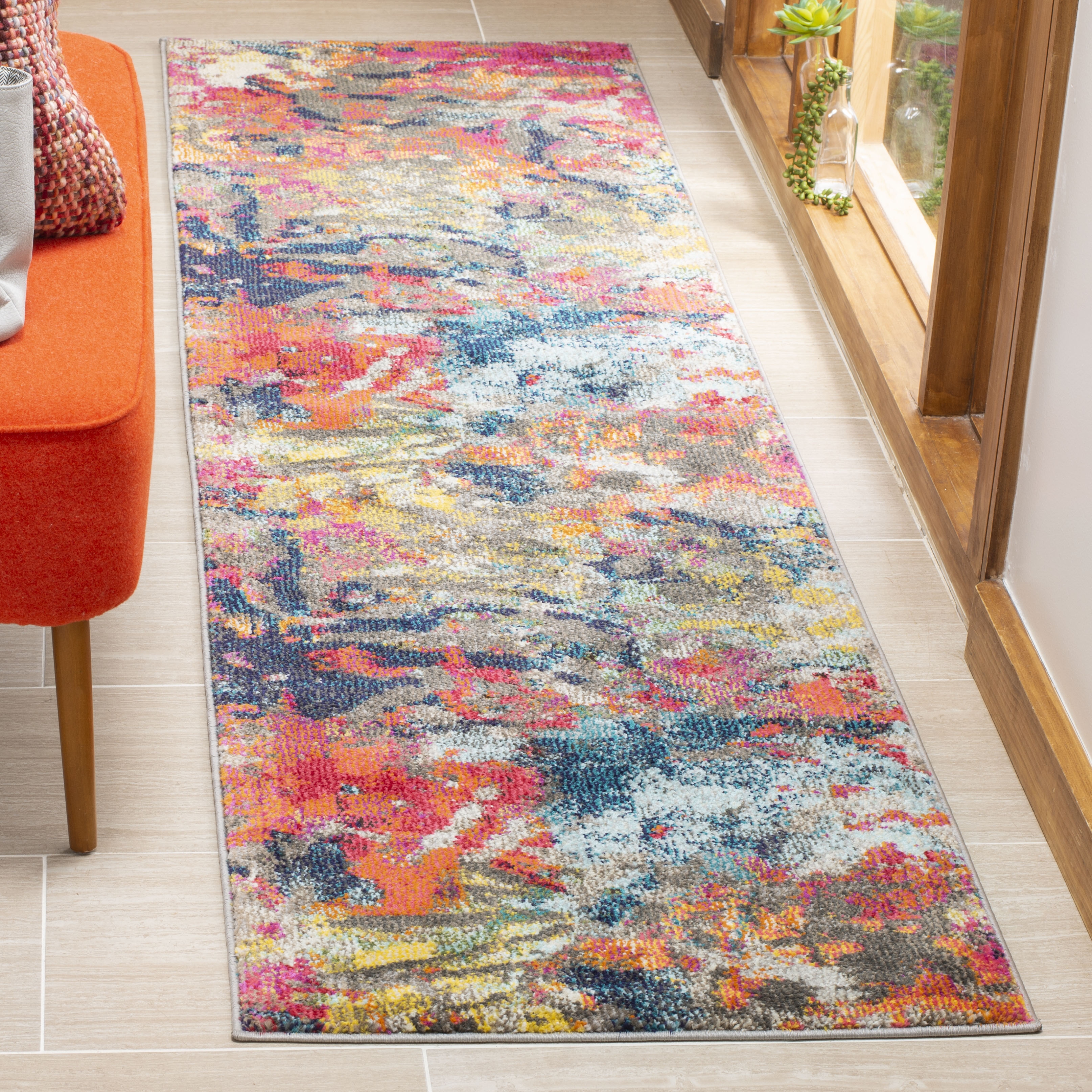 Arlo Home Woven Area Rug, MNC258M, Blue/Orange,  2' 2" X 8' - Image 1