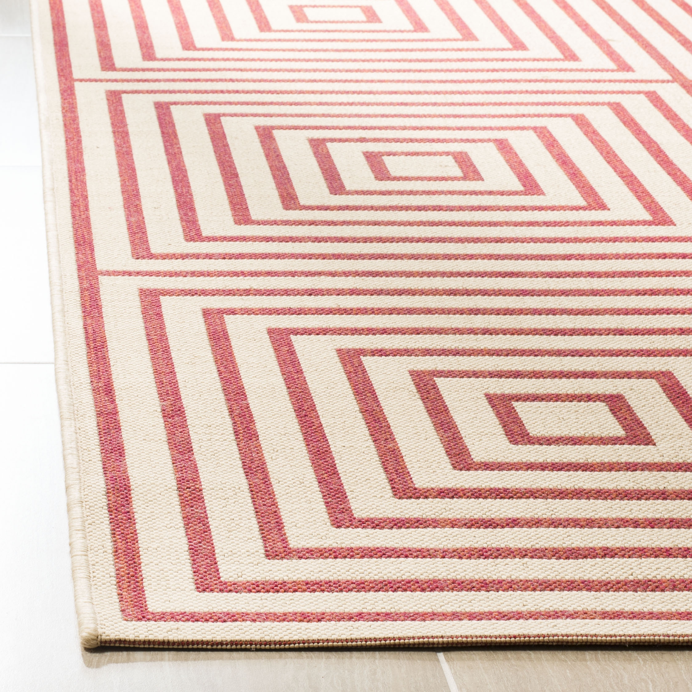 Arlo Home Indoor/Outdoor Woven Area Rug, LND123Q, Red/Cream,  6' 7" X 6' 7" Square - Image 1