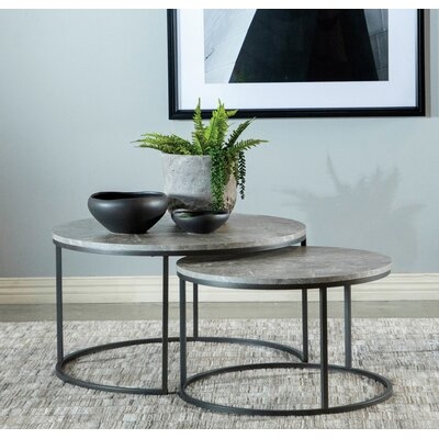 Round 2-Piece Nesting Coffee Tables Grey And Gunmetal - Image 0