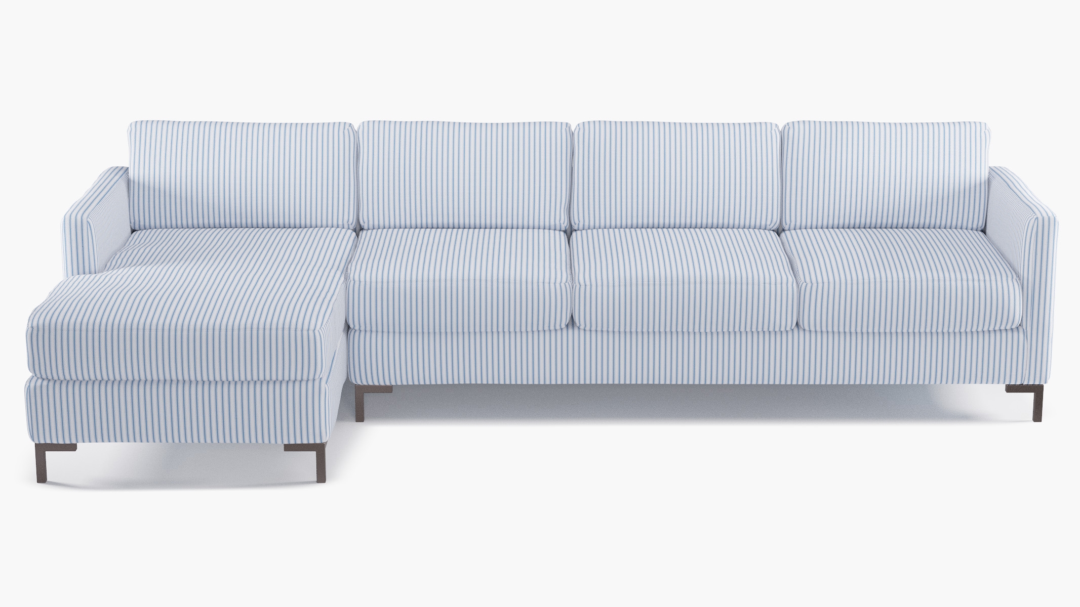 Modern Sectional, Left Facing, Cornflower Classic Ticking Stripe, Bronze L Leg - Image 0