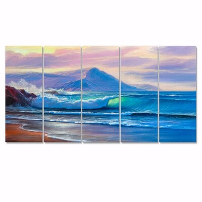 Blue Waves Breaking at the Beach I - 5 Piece Wrapped Canvas Painting Print Set - Image 0