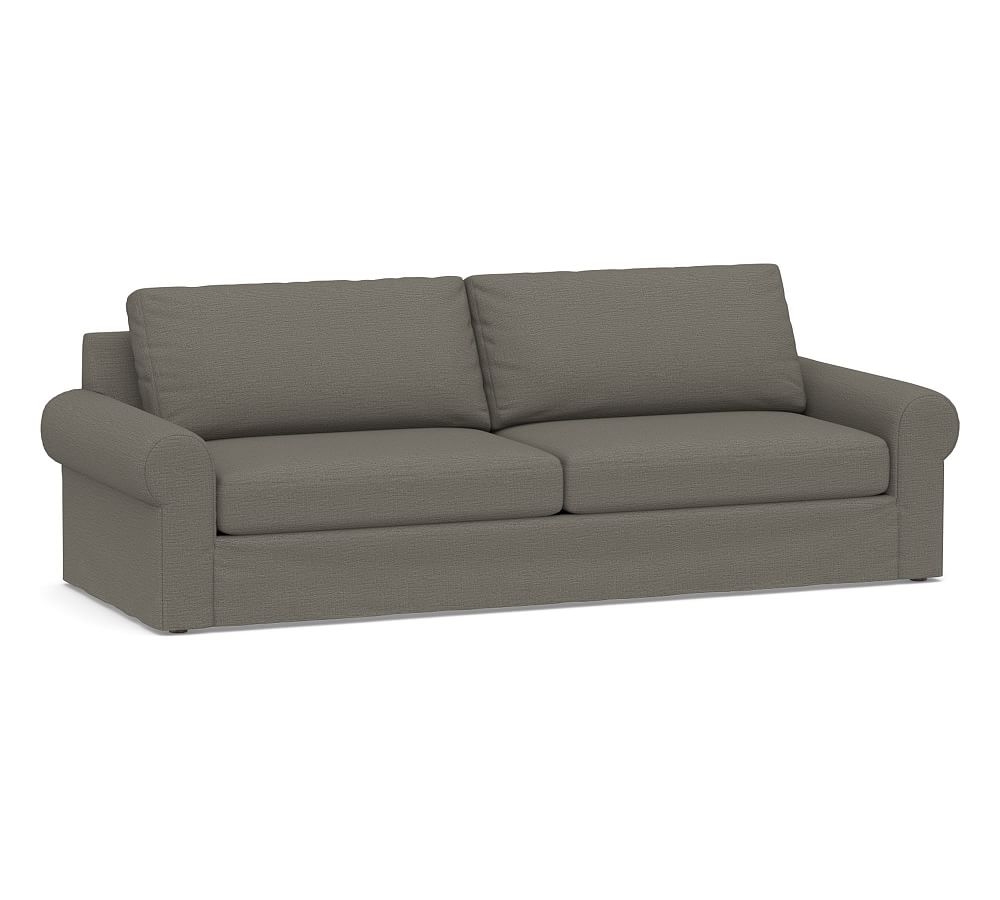 Big Sur Roll Arm Slipcovered Grand Sofa 2-Seater, Down Blend Wrapped Cushions, Chunky Basketweave Metal - Image 0