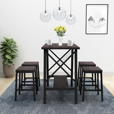 Rectangular Industrial 5-Piece Bar Table Set Bistro Style Counter Height Bar Table And 4 Bar Stools - Image 0