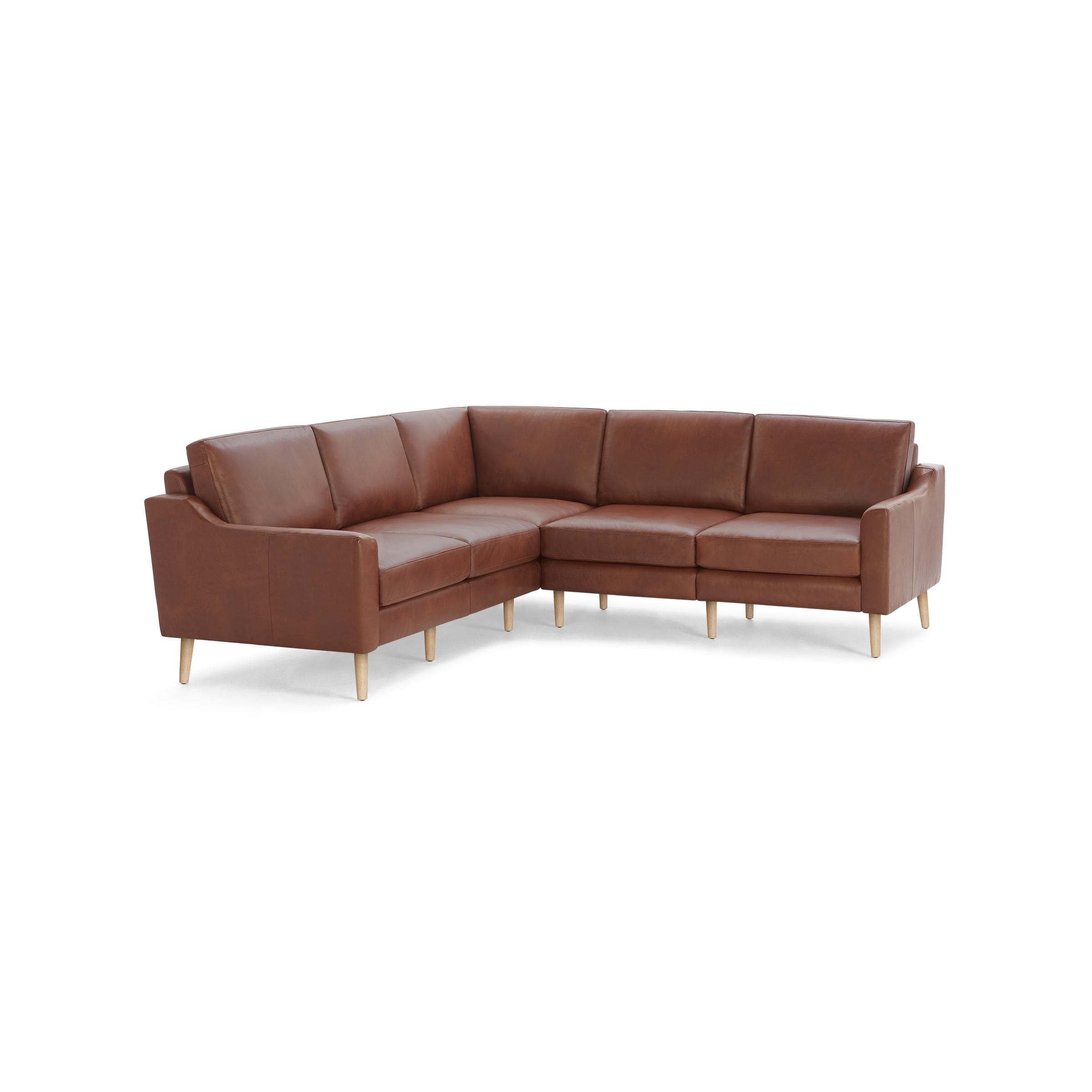 Nomad Leather 5-Seat Corner Sectional - Chestnut - Top Grain Leather / Oak - Wood / Slope - Image 0