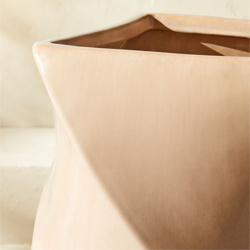 Cascata Twisted Light Brown Glazed Ceramic Indoor/Outdoor Planter Small - Image 1