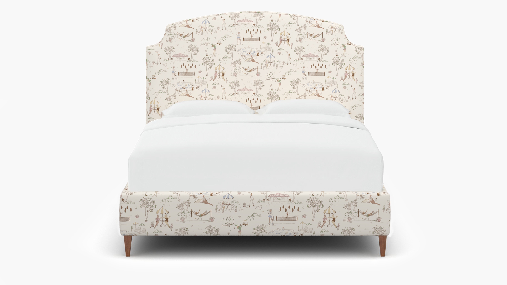 Cove Bed, Multi Country Club Toile, Walnut Square Tapered Leg, Full - Image 0