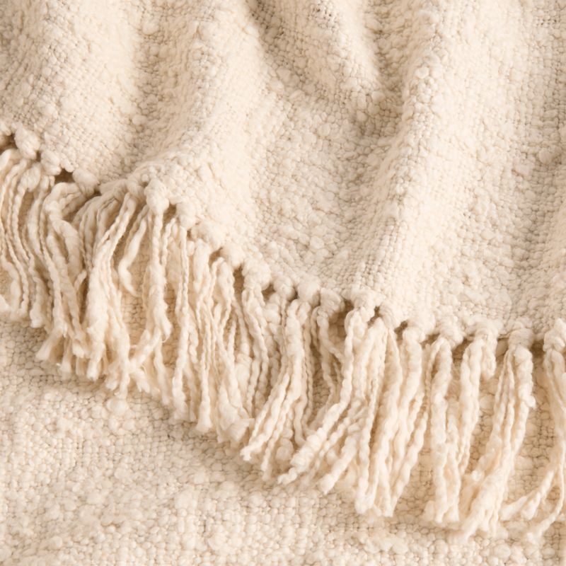 Chunky Cotton Natural Bed Blanket with Fringe 80"x80" - Image 3