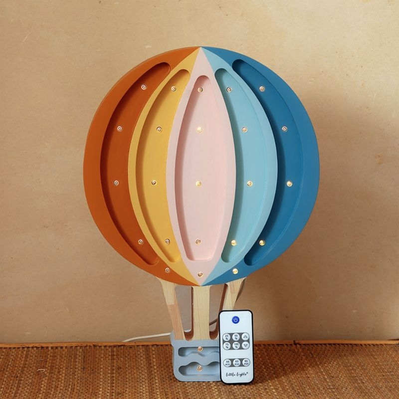 Little Lights Retro Rainbow Hot Air Balloon Kids Wood Table Lamp - Image 1