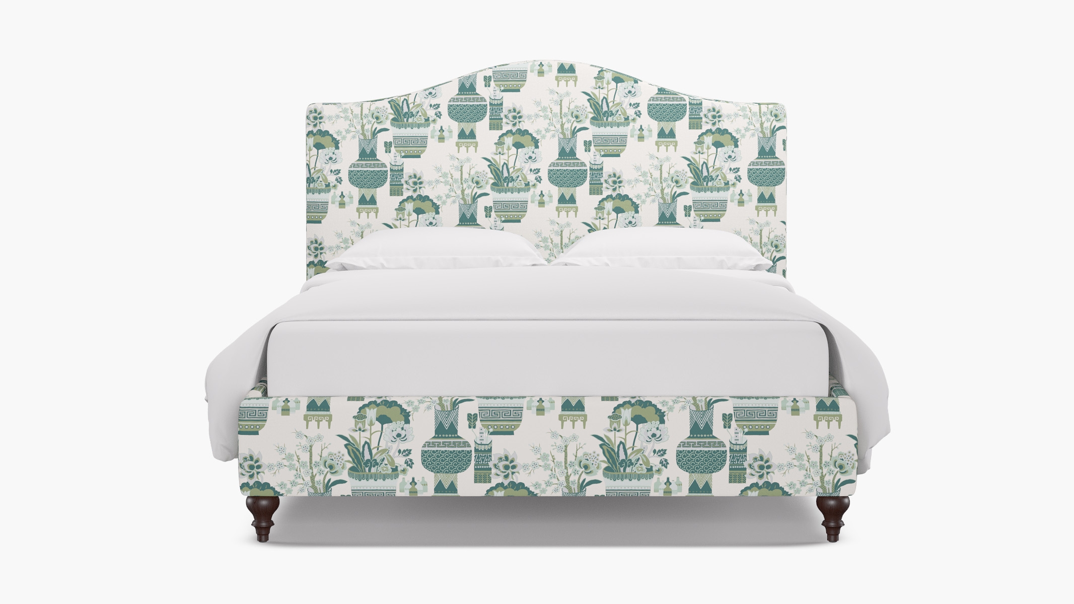 Camelback Bed, Pistachio Kan-Shie, Espresso Traditional Turned Leg, King - Image 0