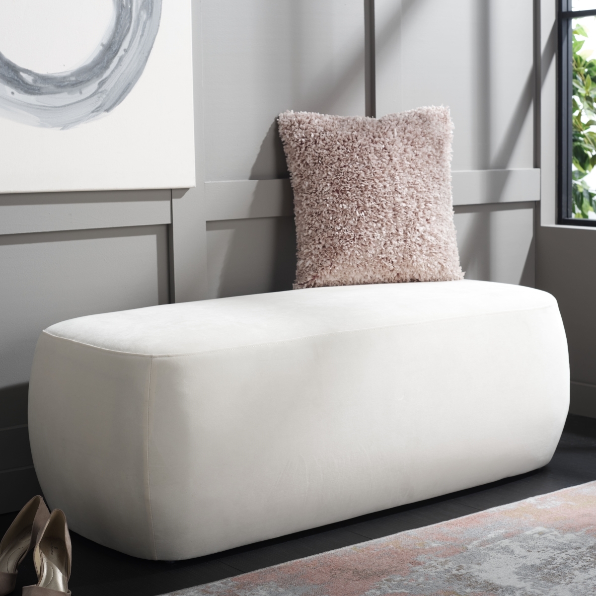 Whitley Rectangular Ottoman - Cream - Safavieh - Image 1