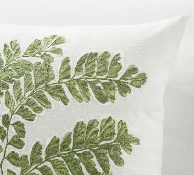 Fern Embroidered Pillow Cover, 20 x 20", Green Multi - Image 1