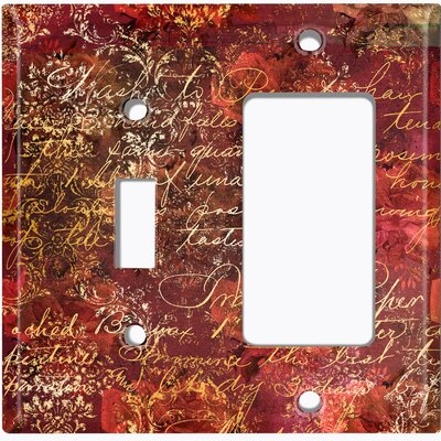 Metal Light Switch Plate Outlet Cover (Autumn Orange Tan Letter Writing  - Single Toggle Single Rocker) - Image 0