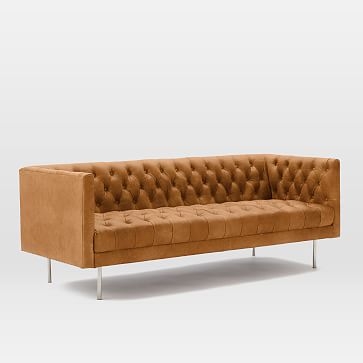 Modern Chesterfield 79" Sofa, Poly, Charme Leather, Burnt Sienna, Silver - Image 0