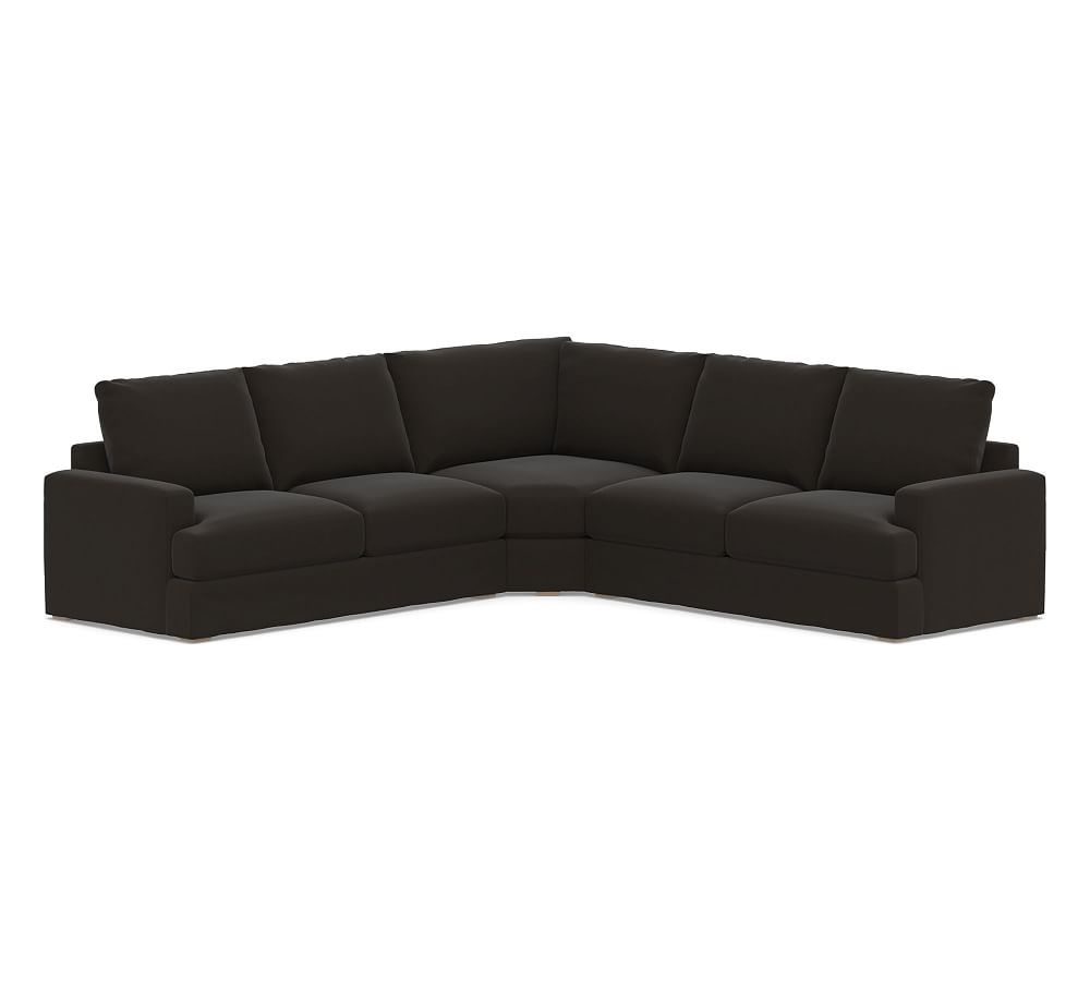 Canyon Square Arm Slipcovered 3-Piece L-Shaped Wedge Sectional, Down Blend Wrapped Cushions, Performance Everydayvelvet(TM) Smoke - Image 0
